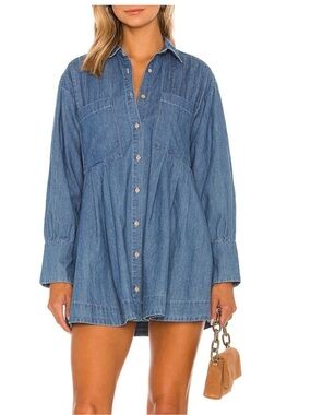 Free People The Denim Voyage Sky Ciel Blue Denim Cotton Dress